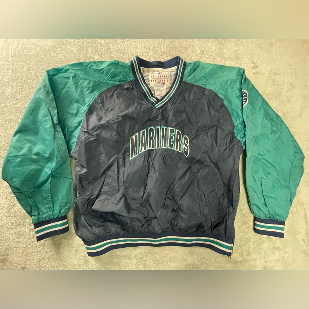 VTG MLB Chalk Line Seattle Mariners Pullover Windbreaker XL Mesh Lined Nylon